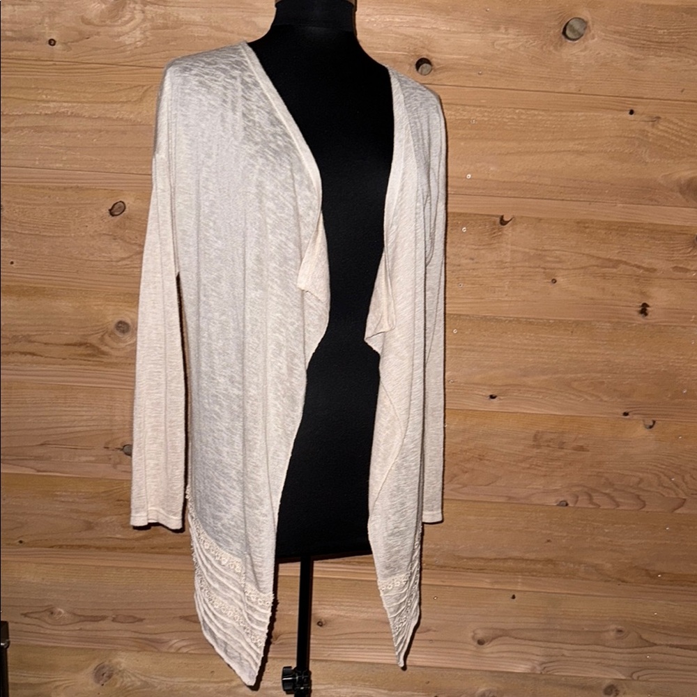 Cream Waterfall Cardigan Sweater lace detail open front cottagecore boho